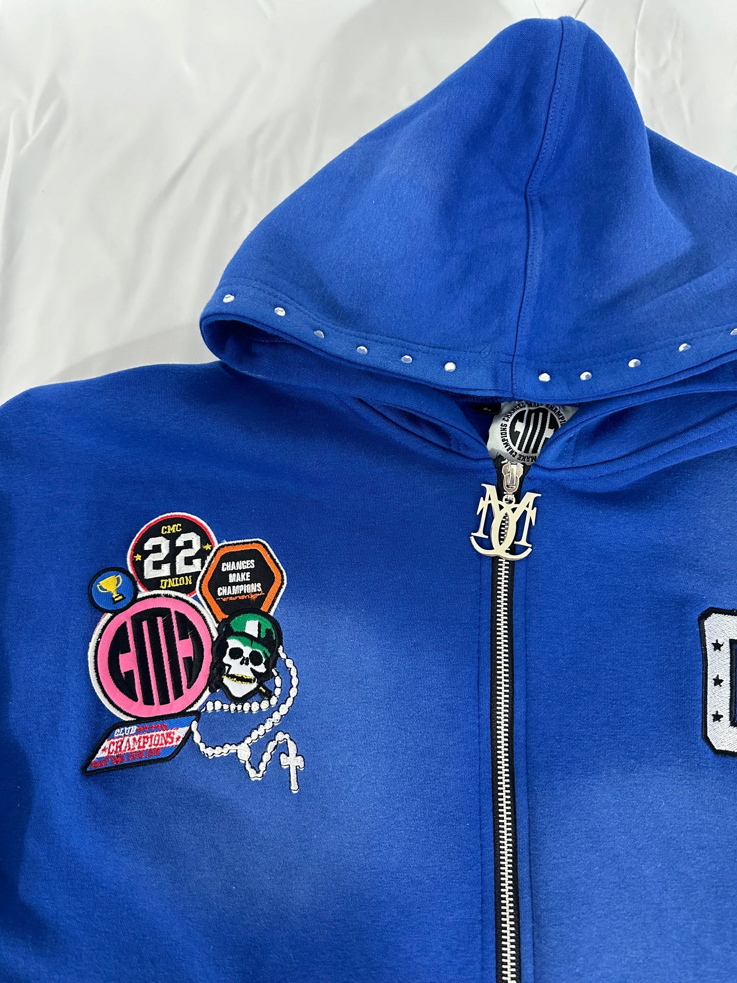 Blue & White Patchwork Hoodie