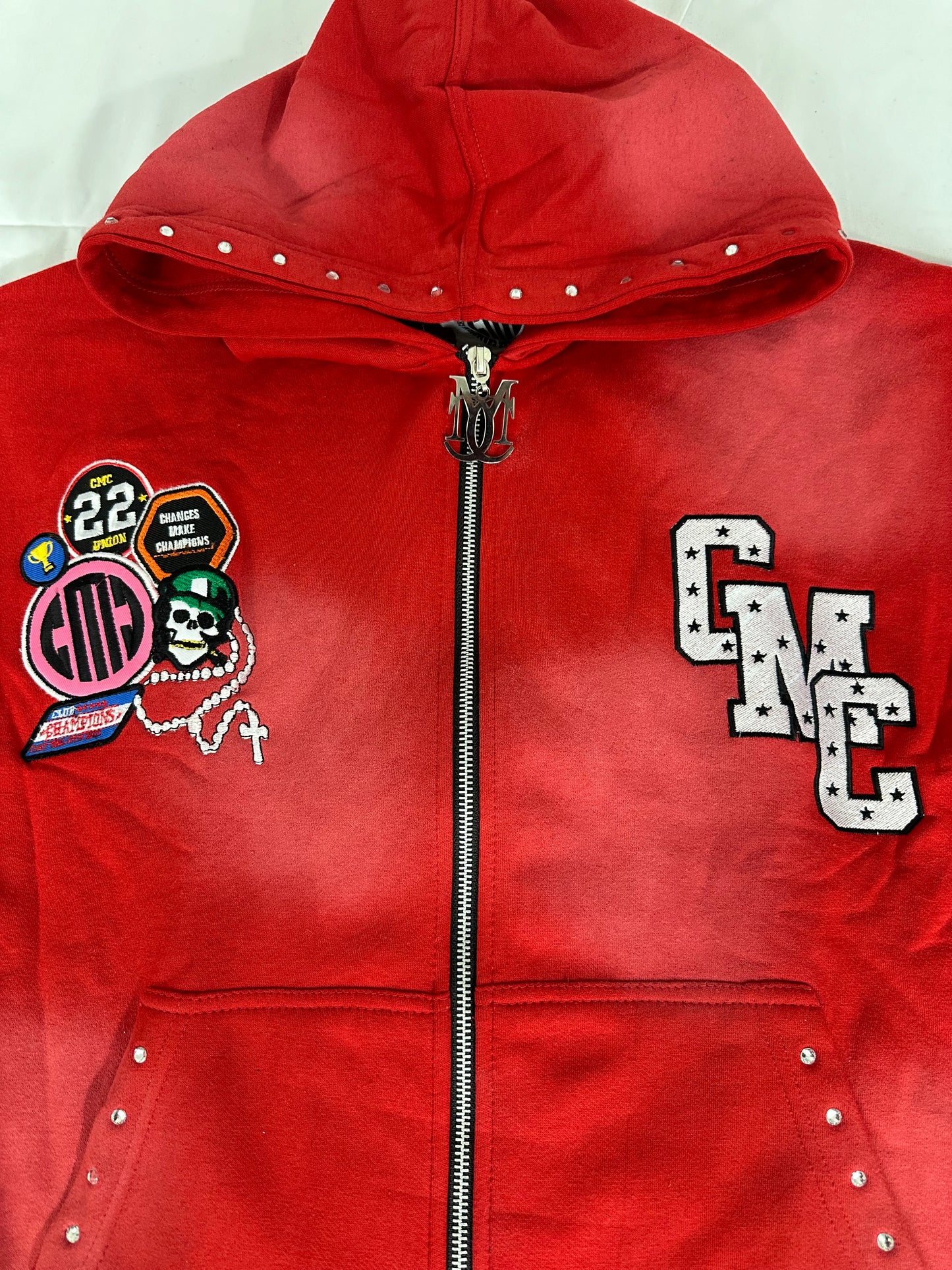 Red & White Patchwork Hoodie