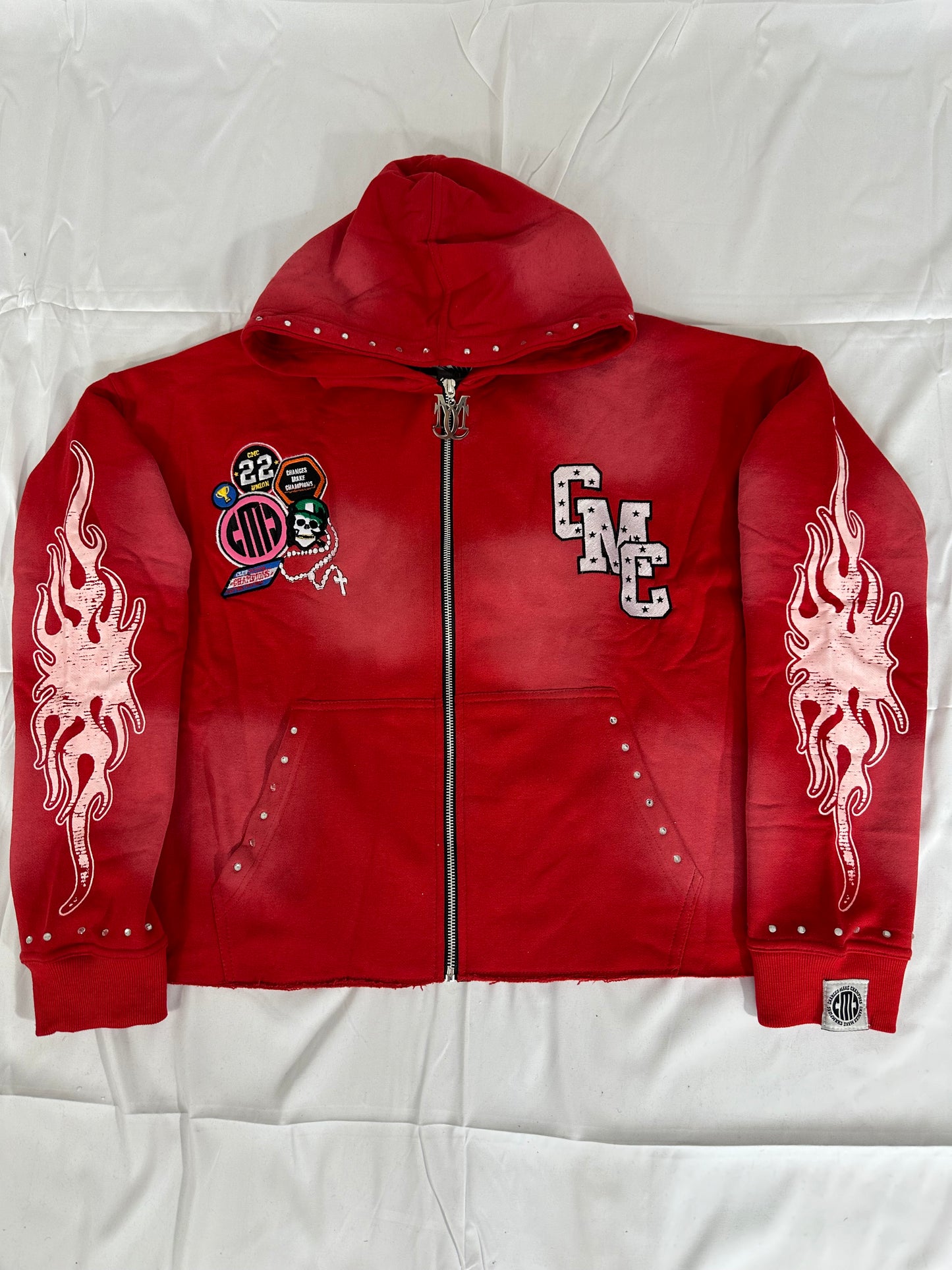 Red & White Patchwork Hoodie