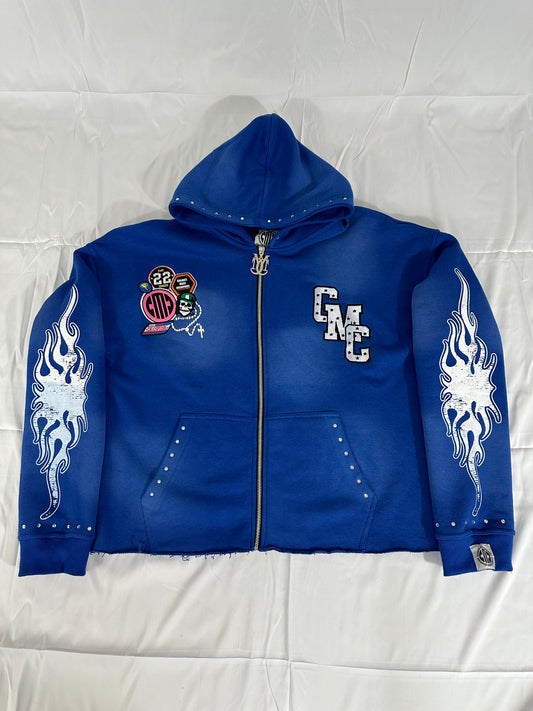Blue & White Patchwork Hoodie