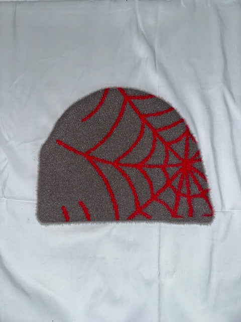 Gray & Red Mohair Beanie