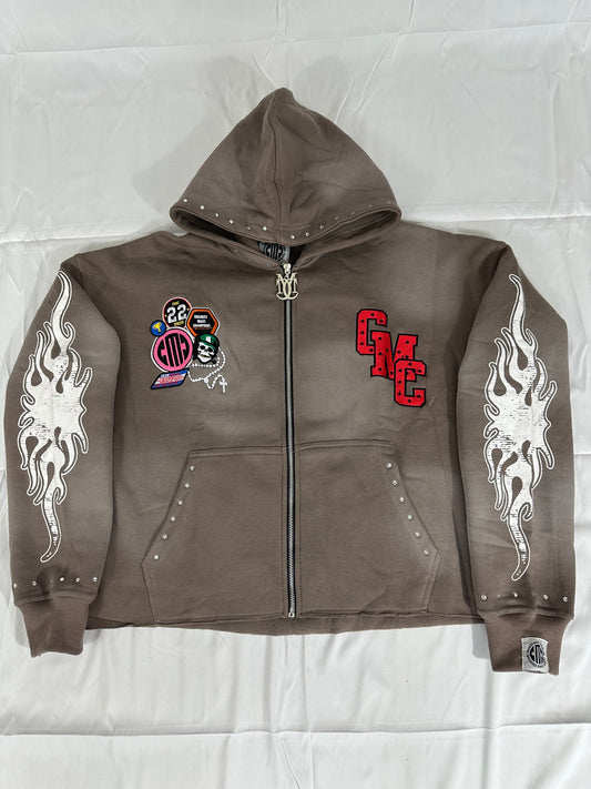 Dark Gray & Red Patchwork Hoodie