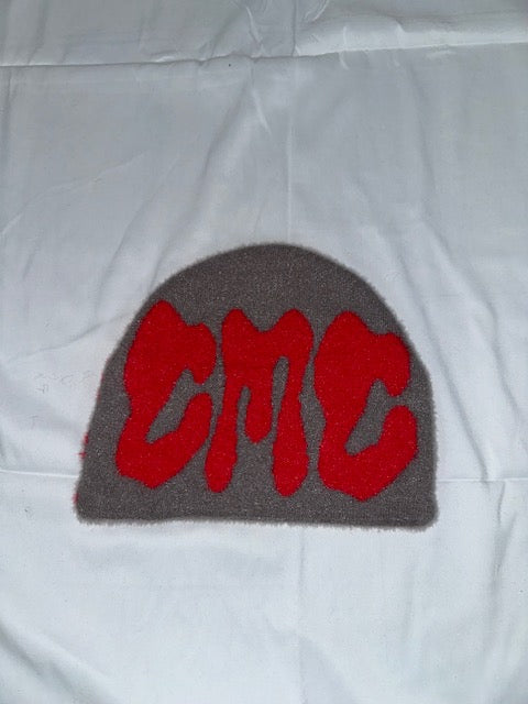 Gray & Red Mohair Beanie
