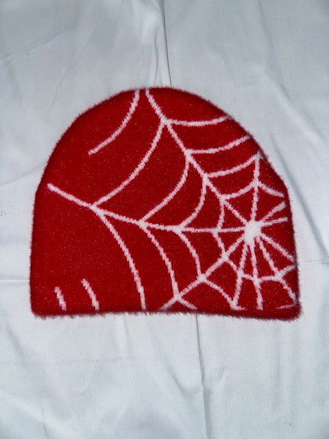 Red & White Mohair Beanie