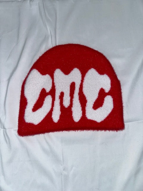 Red & White Mohair Beanie